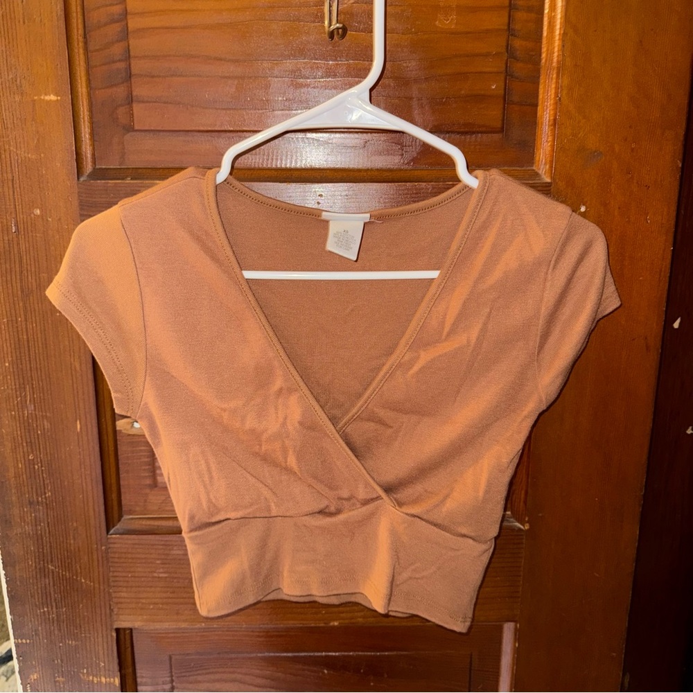 Tan Wrap Front Crop Top